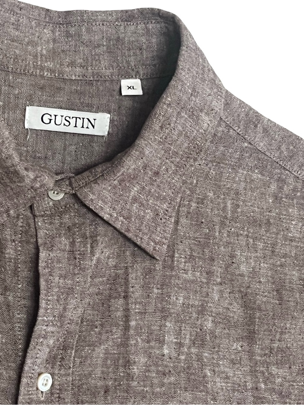 Gustin Cotton Chambray Brown Top Shirt Sz XL Like L Travel Classic Work USA